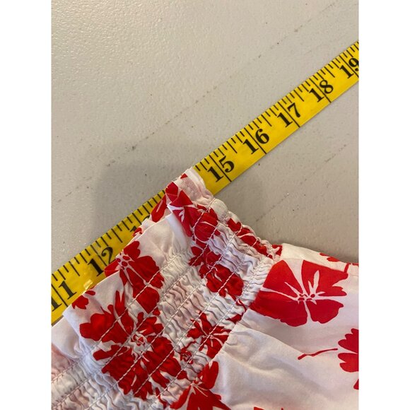 J.Crew Reimagined Flare Skirt Short Red White Floral Smocked Waist Cotton Large - Picture 7 of 9